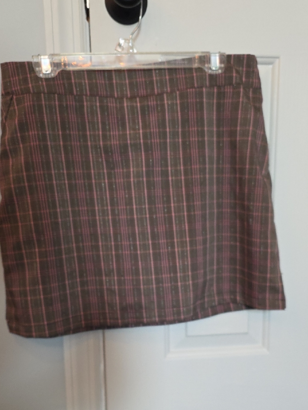TEHAMA Brown Plaid Mini Skirt with Pink Stripes